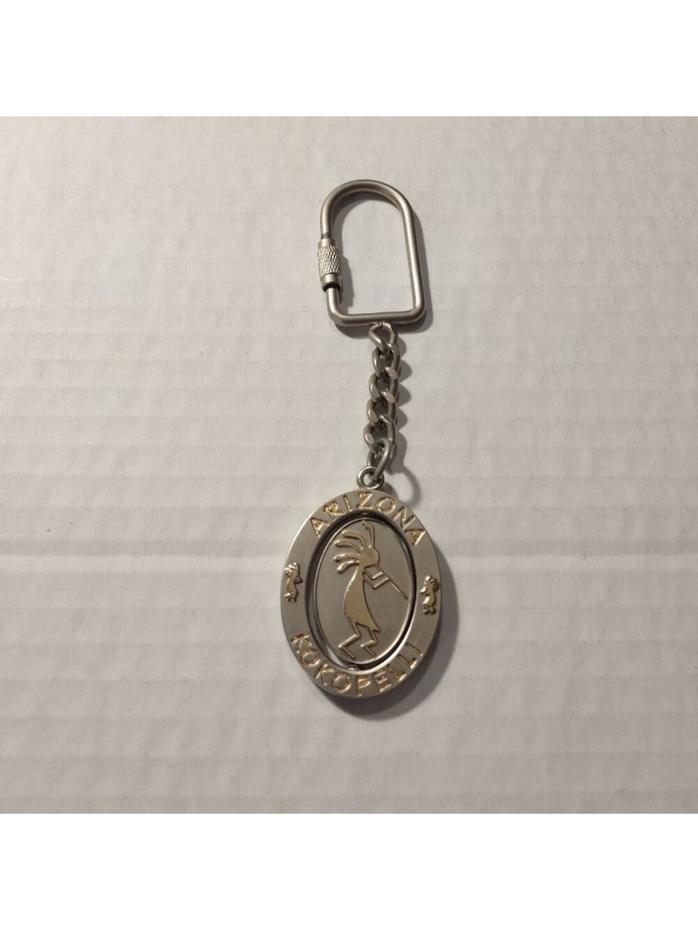 Arizona Kokopelli Keychain Silver Oval Design Carabiner Clip
